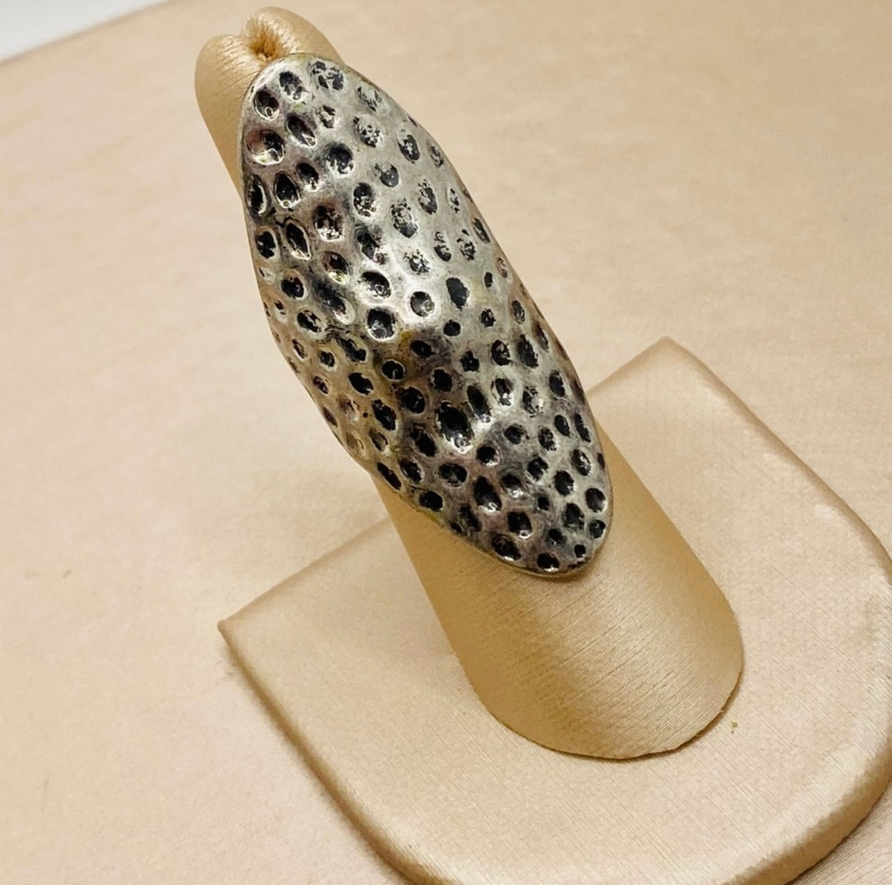 Vintage Handmade Texture Silver Long Armor Boho Statement Ring