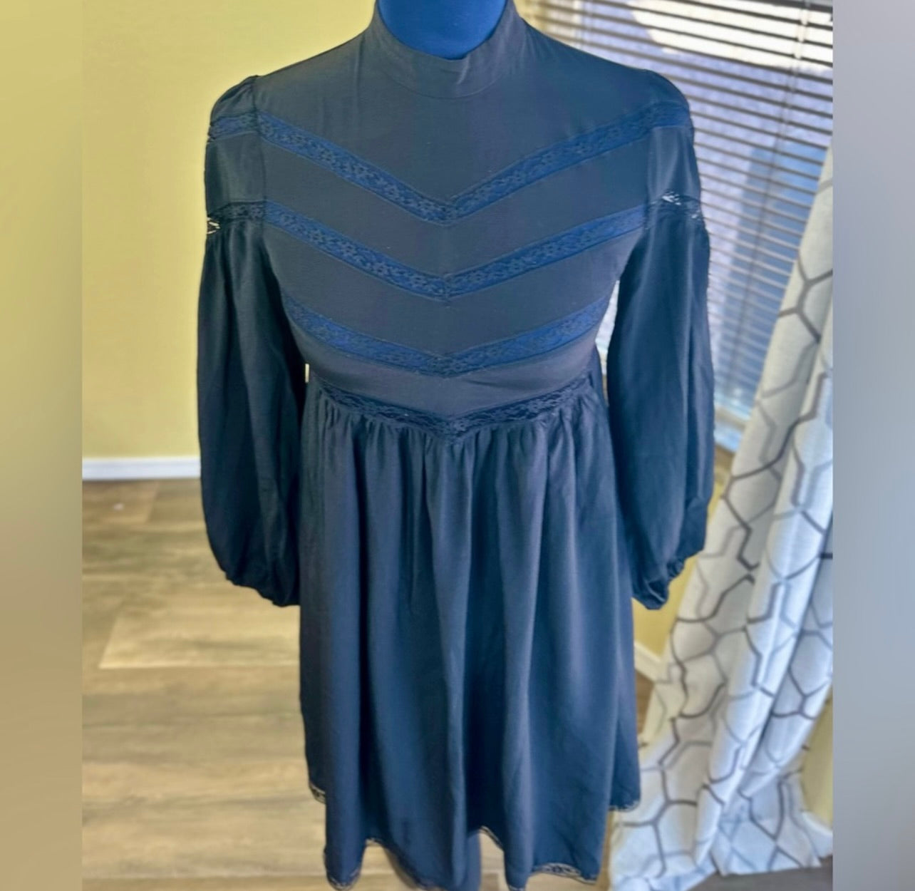 Zimmermann Black Silk Chevron Lace Mini Dress