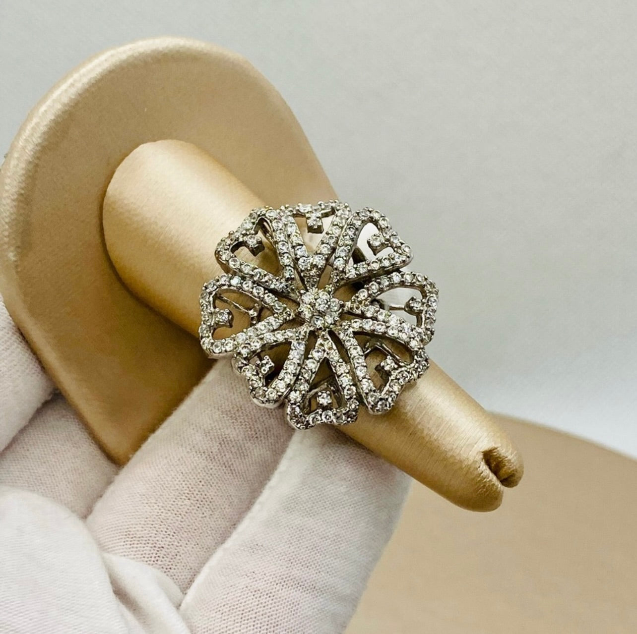 925 Sterling Silver Large Glitzy Flower Cocktail Ring