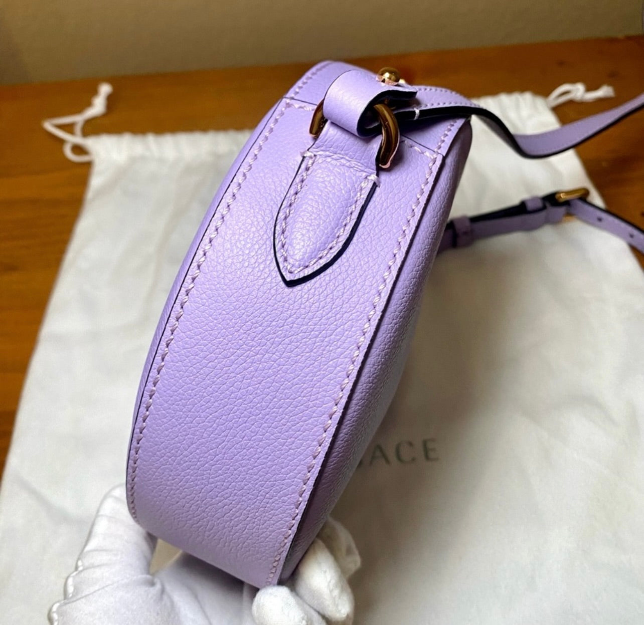 New Versace La Medusa Lilac/Purple Leather Disco Round Crossbody Bag