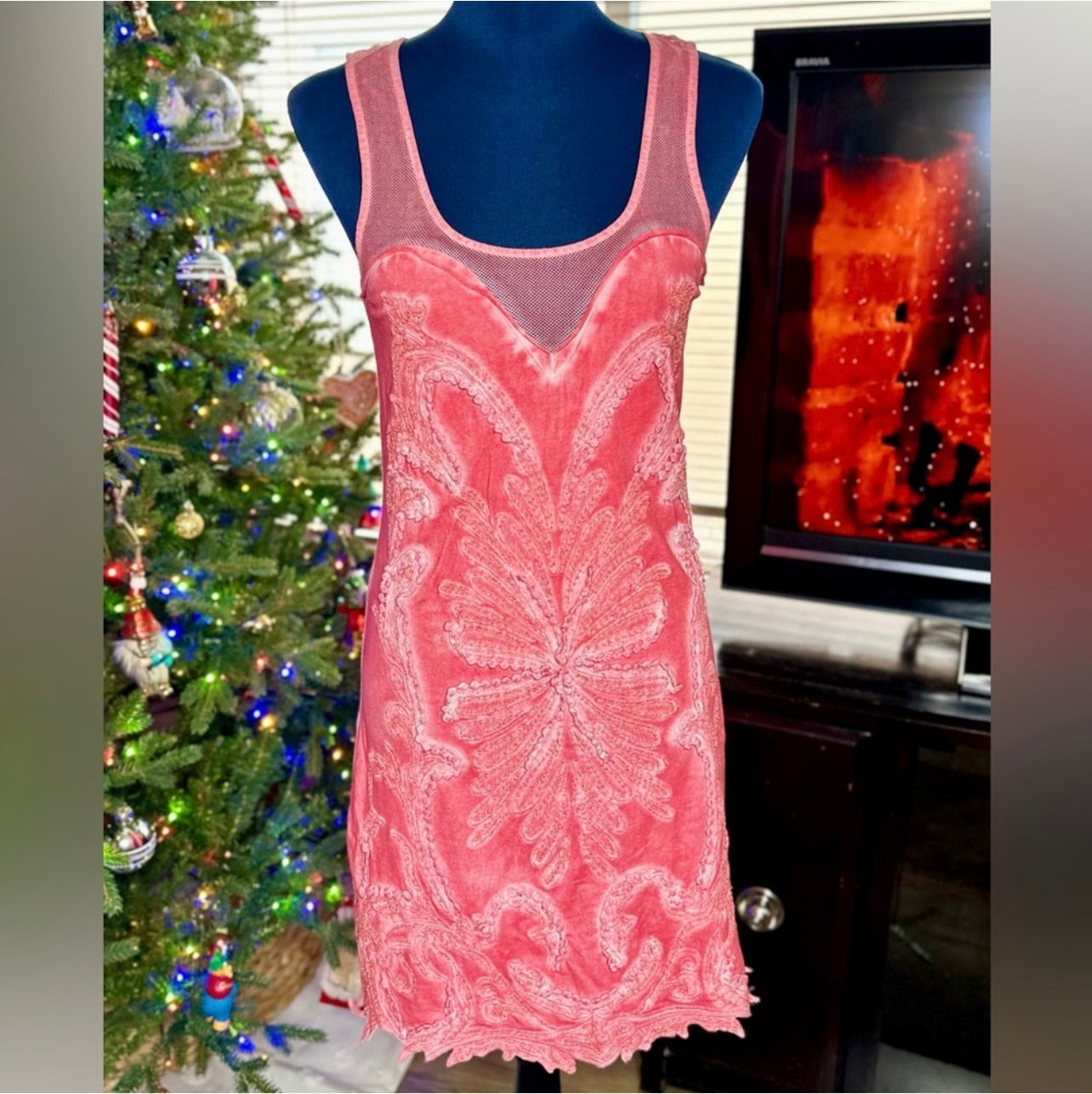Free People ICE ICE BABY Pink Lemonade Beaded & Lace Bodycon Dress
