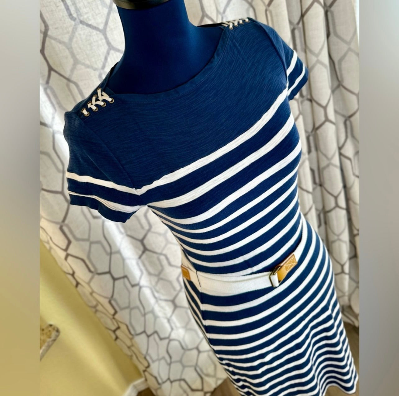 LRL Lauren Jeans Co. Ralph Lauren Nautical Navy Blue & White Striped Sailing Dress