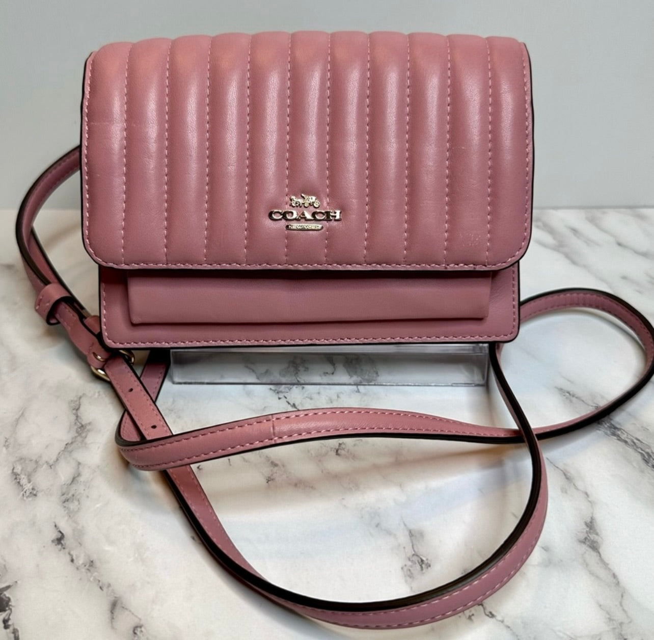 Coach Linear Quilted Pink Nappa Leather 2 Way Belt Bag Shoulder Bag
