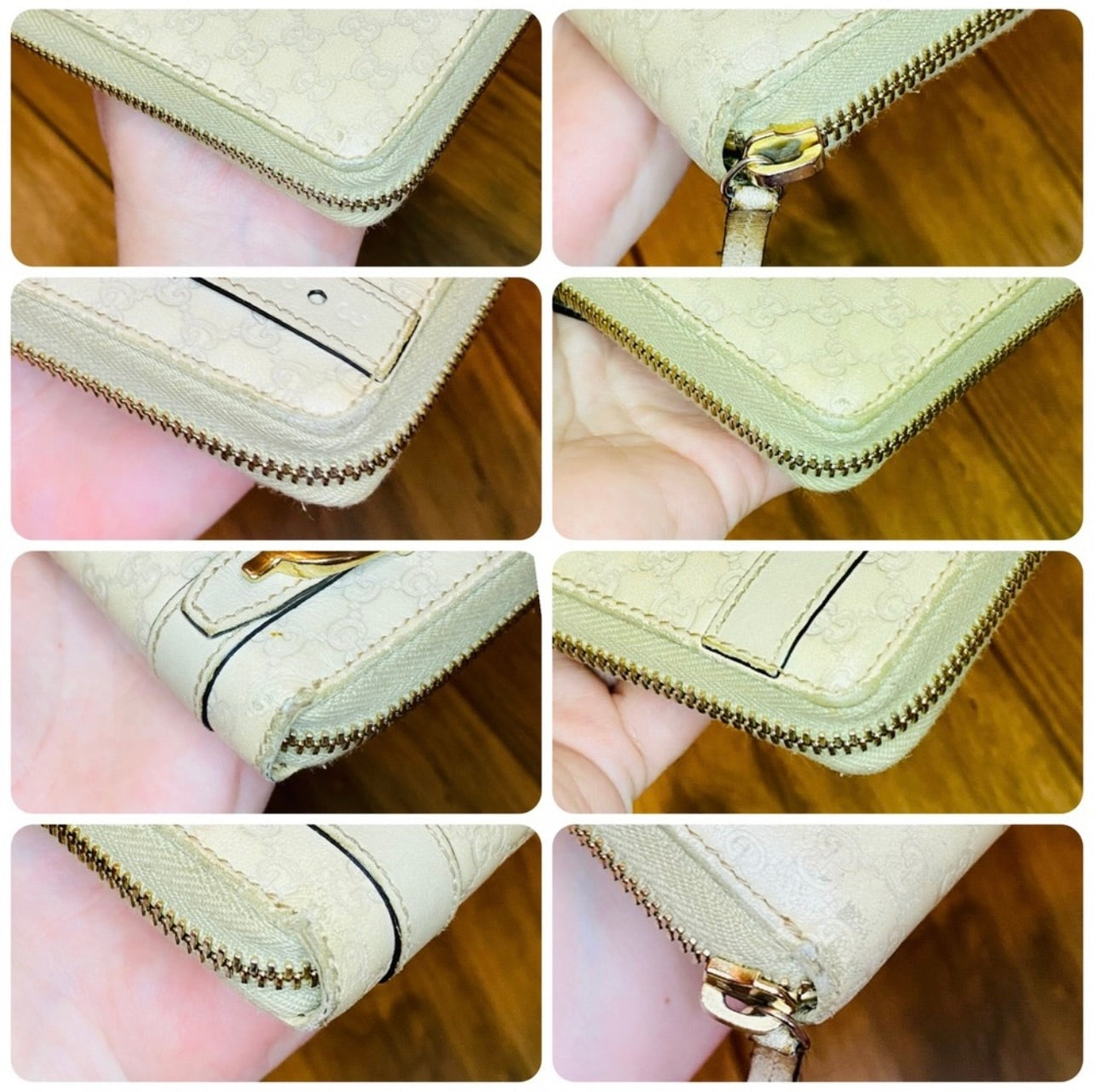 Gucci Off White Leather Microguccissima Nice Zip Around Wallet