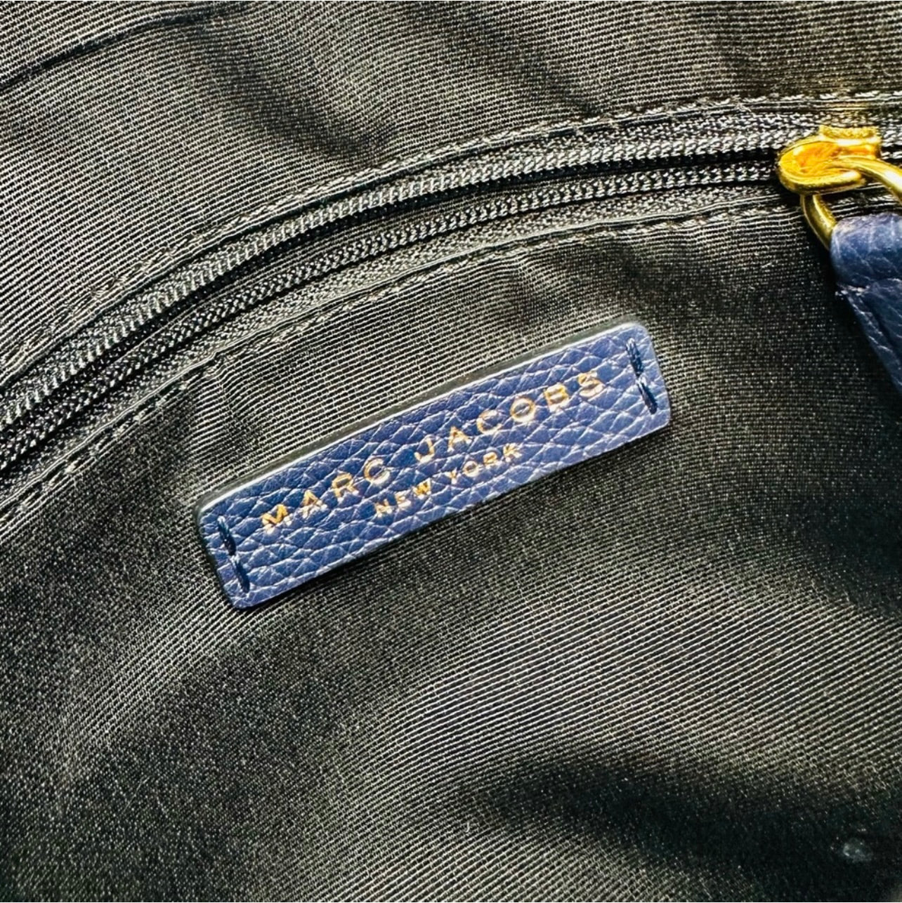 Marc Jacobs Small Navy Blue Pebbled Leather Gotham Saddle Bag