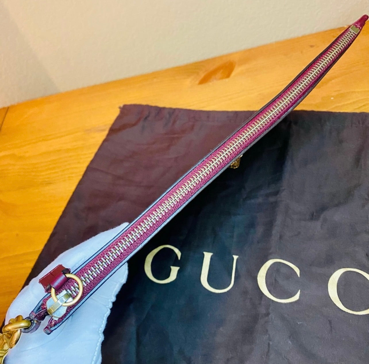 Rare GUCCI Tiger Animalier Bordeaux Leather Oversized Wristlet Clutch