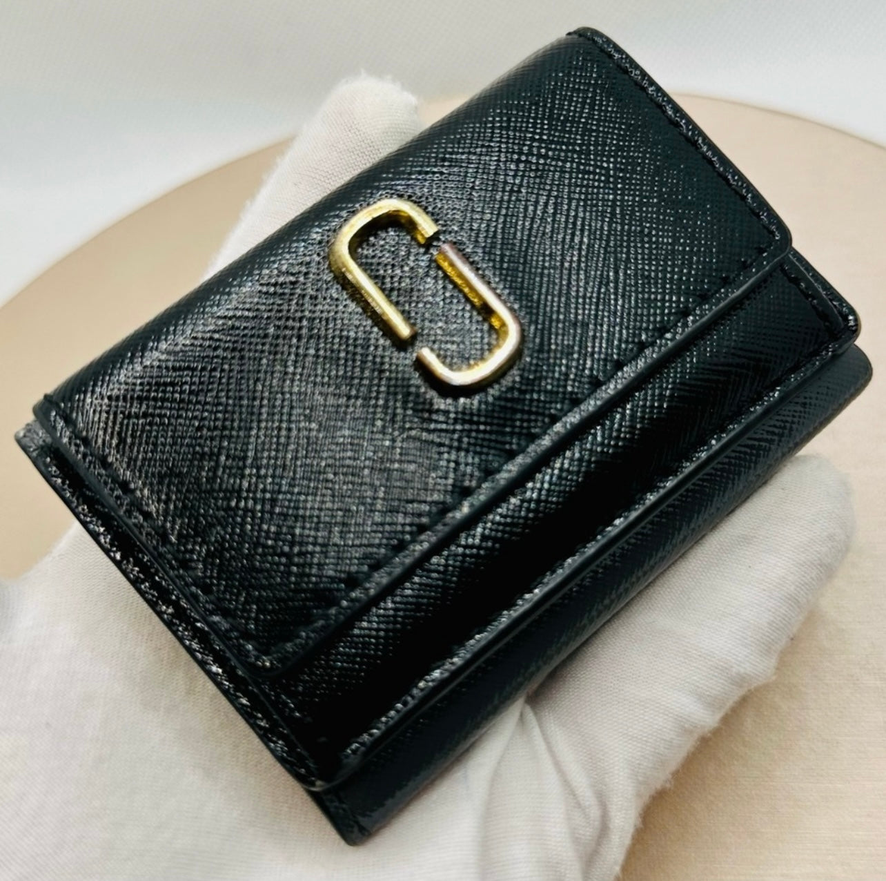 Marc Jacobs Black/Gray/Ivory Leather The Snapshot Mini Tri-Fold Wallet
