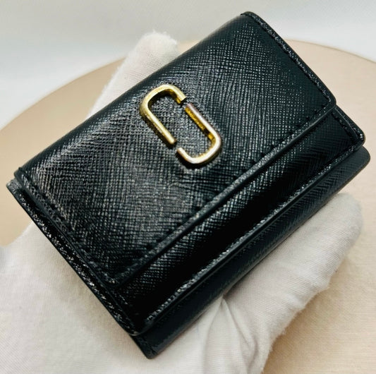 Marc Jacobs Black/Gray/Ivory Leather The Snapshot Mini Tri-Fold Wallet