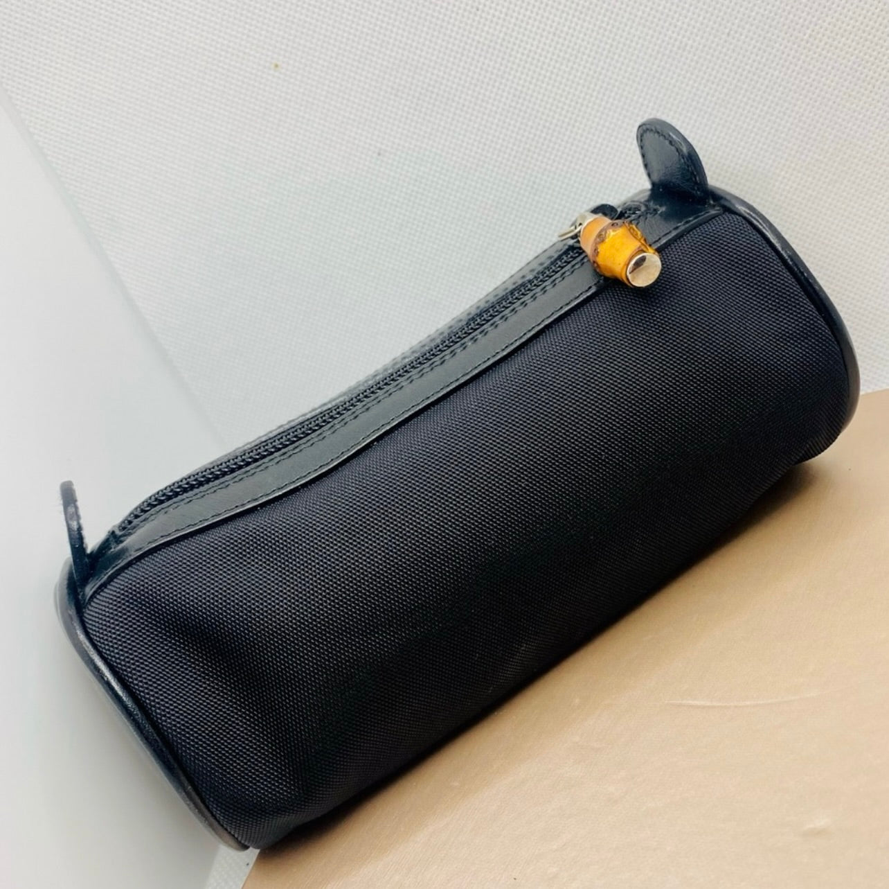 Vintage GUCCI Canvas & Leather Bamboo Zip Cosmetic Pouch