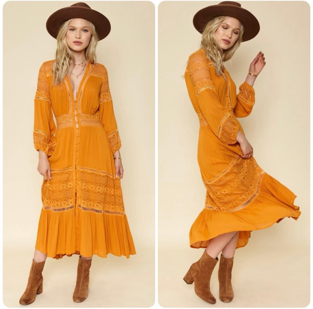 Vintage Spell & the Gypsy Collective Maple Olivia Luxe Lace Midi Dress