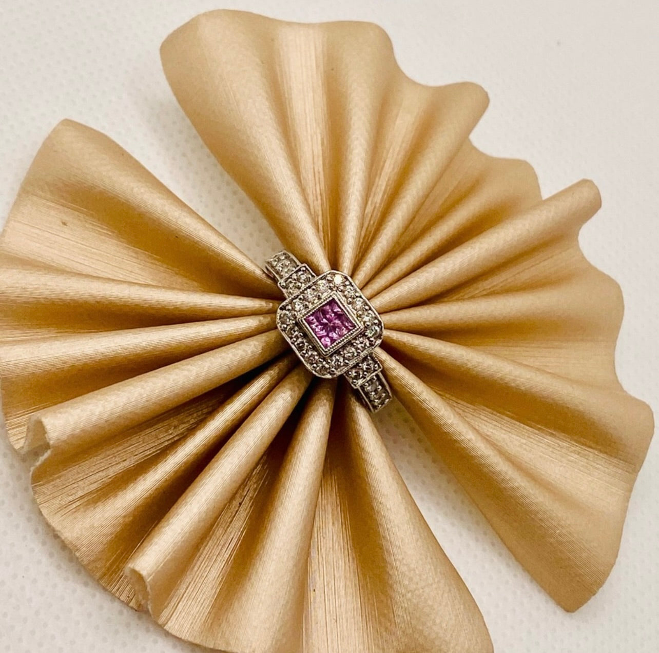 18k White Gold Pink Sapphire & Diamond Ring