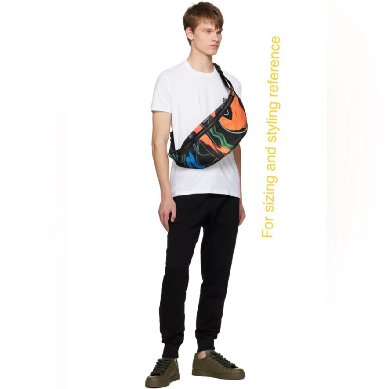 NEW! Moschino Black Nylon w/ Yellow Spaceship Print Oversized Belt Bag