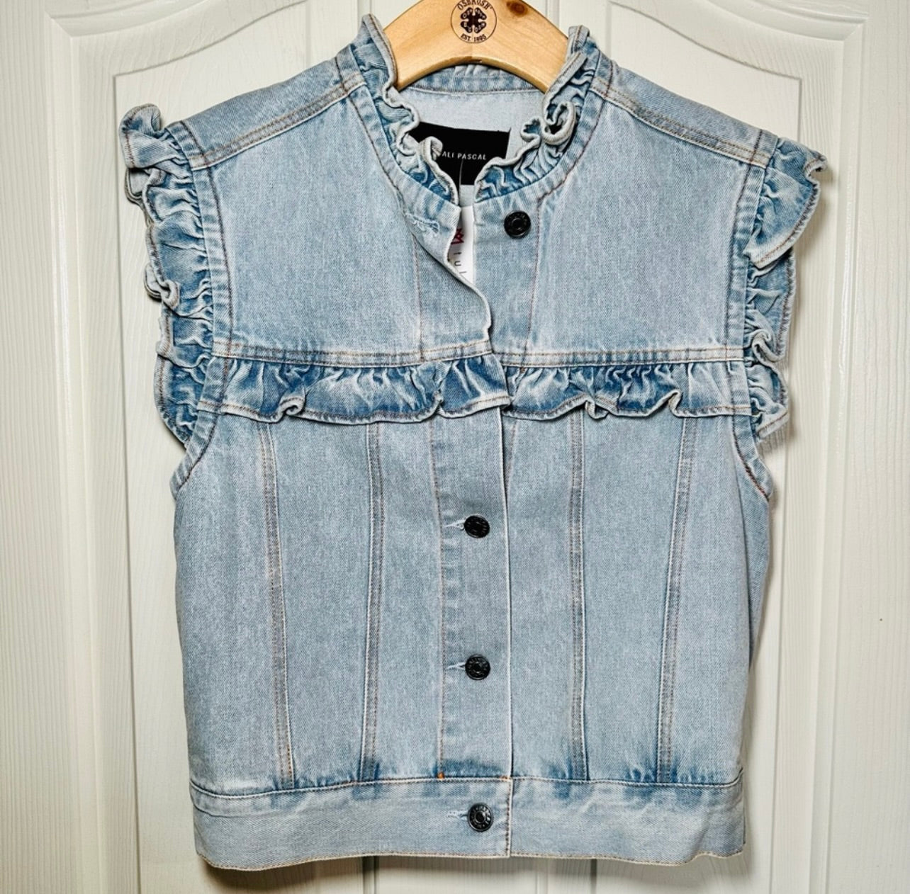 New Magali Pascal Charly Denim Ruffle Vest Jacket