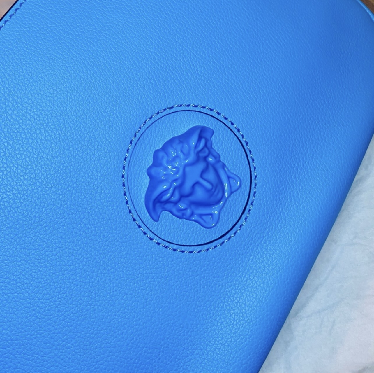 New VERSACE La Medusa Blue Leather Medium Hobo Convertible Strap Bag