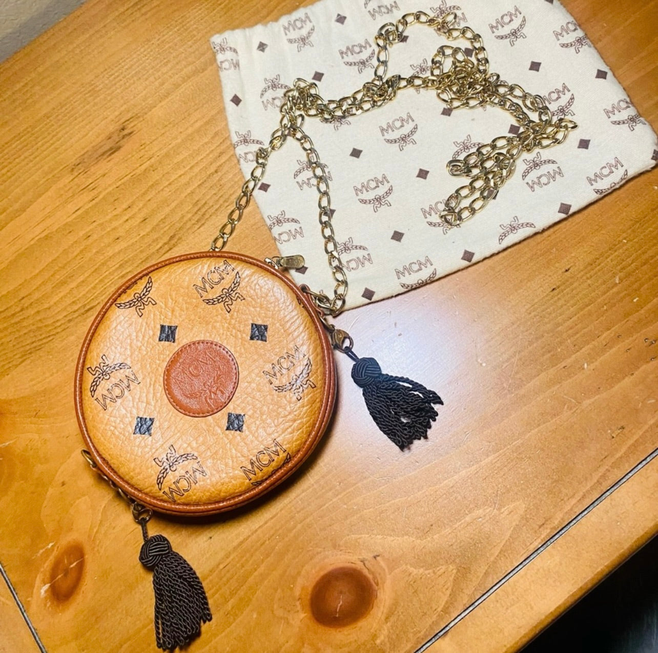 RARE Vintage MCM Monogram Mini Suzy Wong Bag w/ Brown Tassels