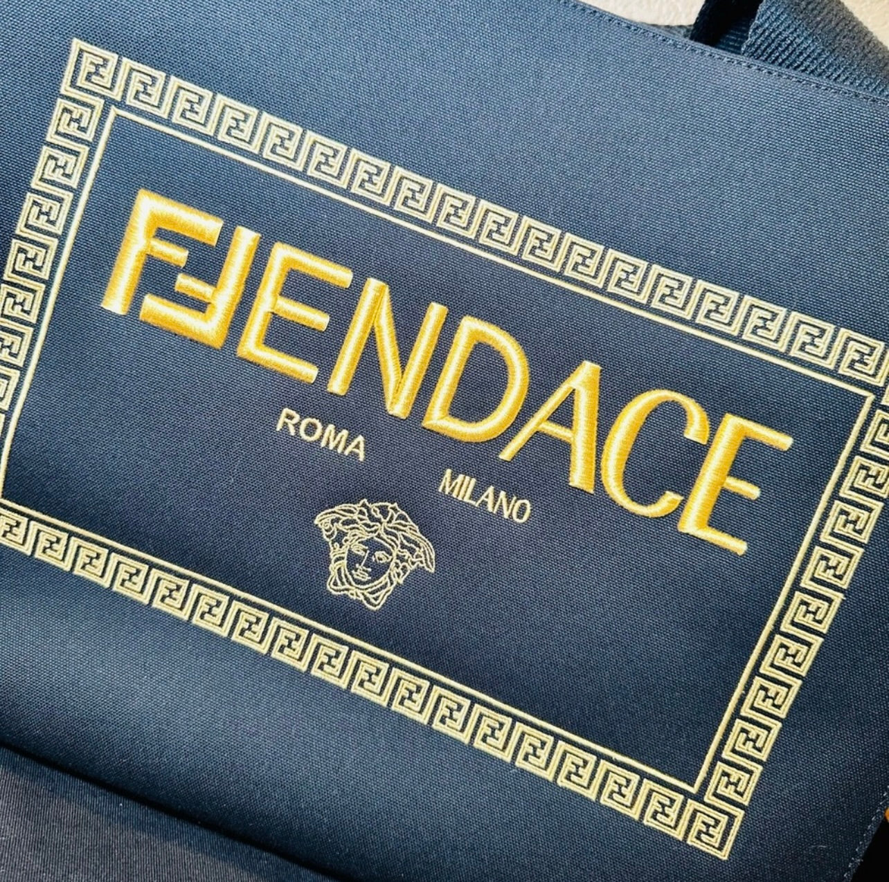 New Fendi x Versace Ltd. Ed. Black Canvas Fendace Logo Large Shopping Tote Bag