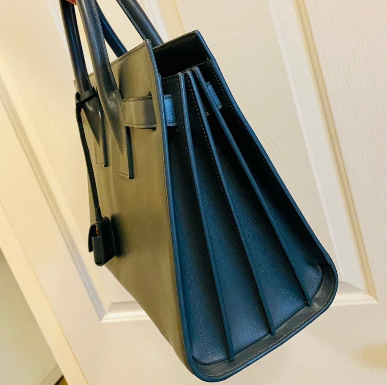 YSL Saint Laurent Sac de Jour Blue/Gray Leather Bag