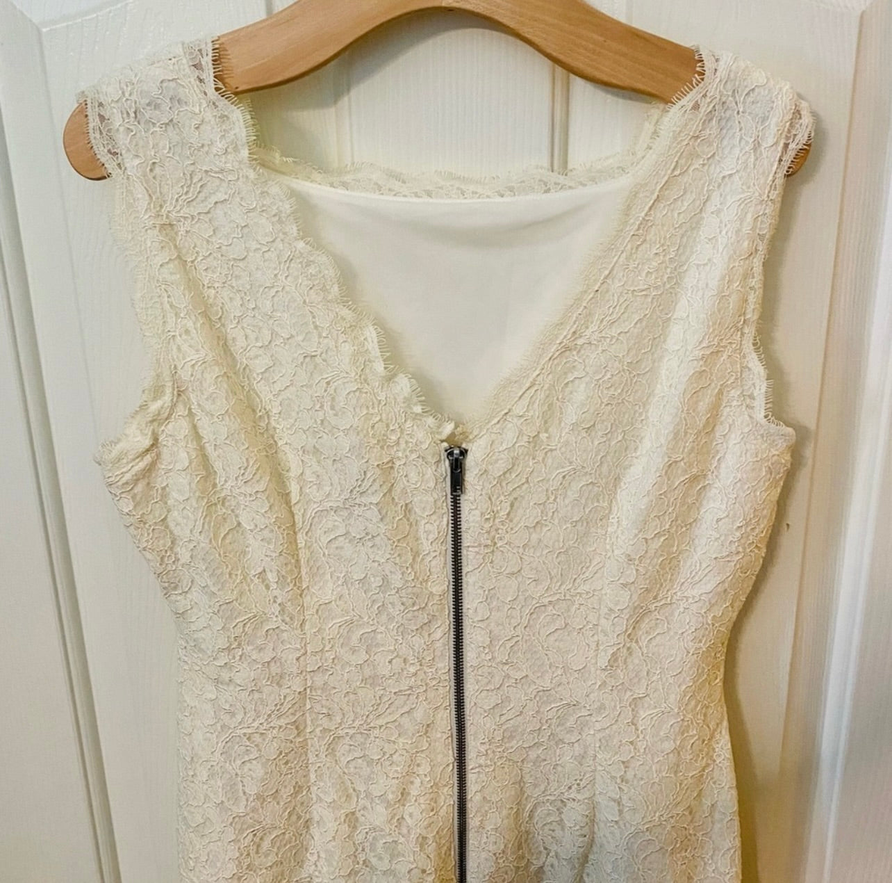 Cache Womens Ivory Floral Lace Sleeveless Sheath Dress