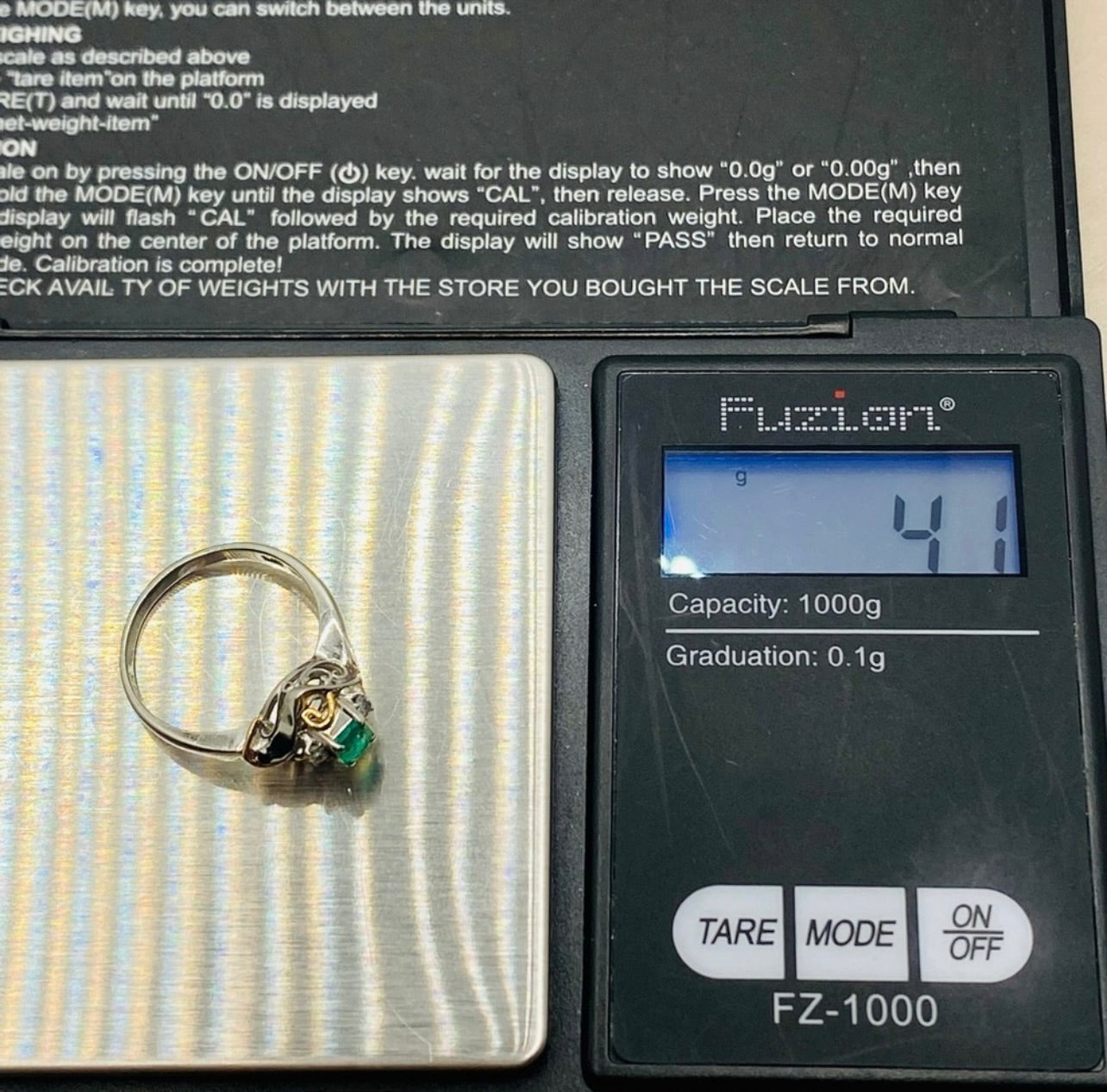 Estate Platinum Natural Emerald & Diamond Ring w/ 18k Yellow Gold Accents