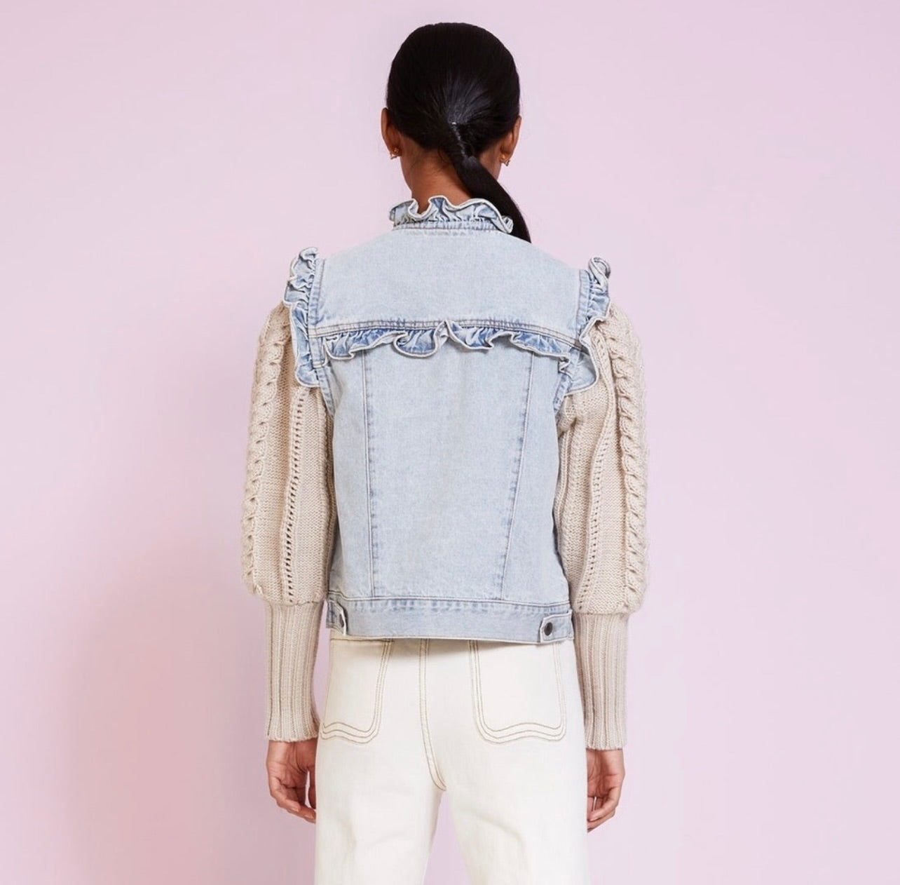 New Magali Pascal Charly Denim Ruffle Vest Jacket