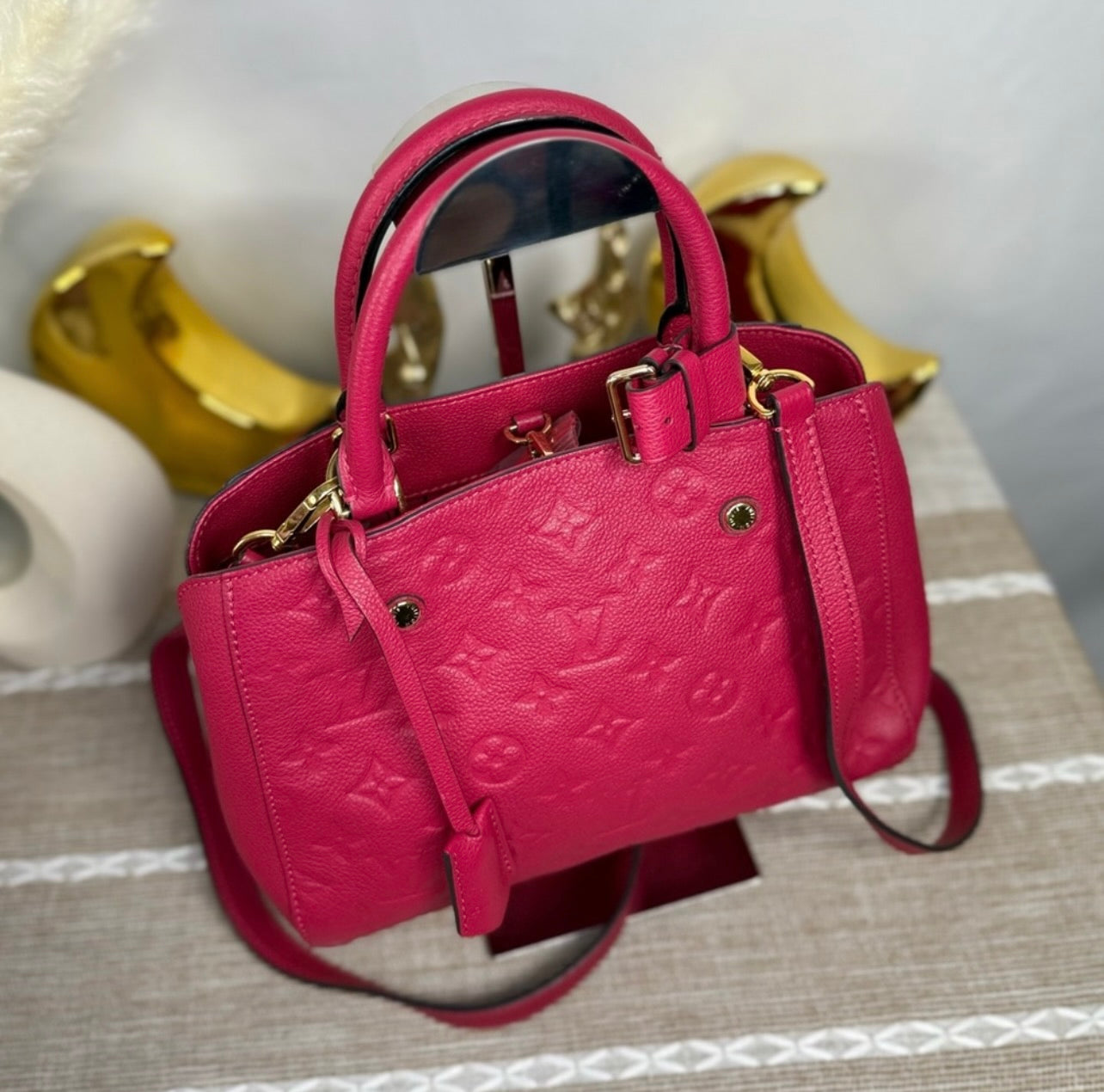 Louis Vuitton Montaigne BB Monogram Dahlia Empreinte Leather Satchel Bag