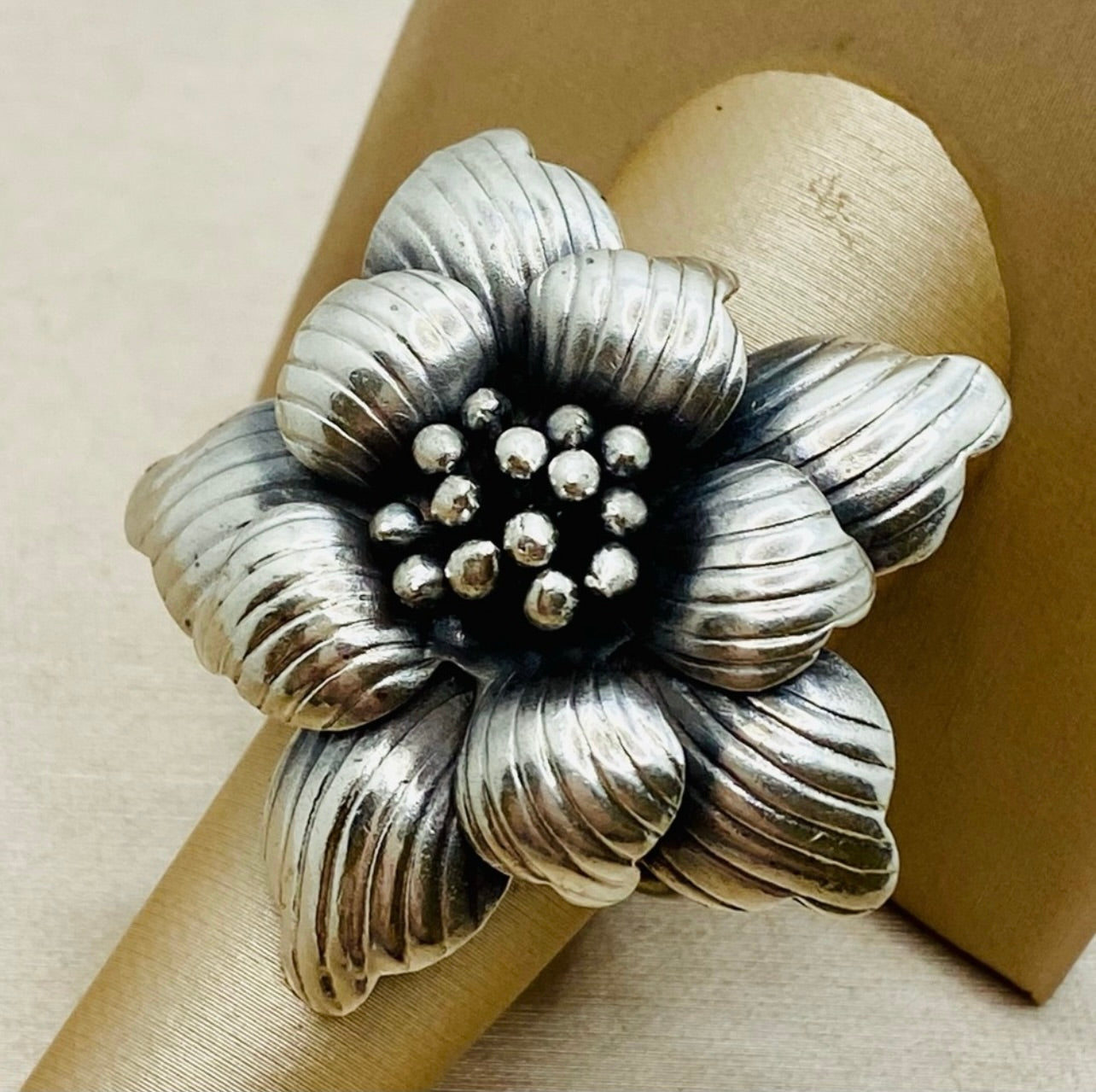 Vintage Oversized 925 Sterling Silver The Bloom Flower Design Adjustable Ring