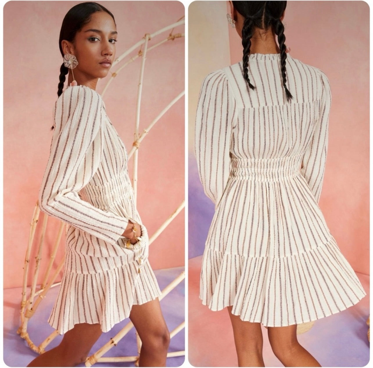 Ulla Johnson Cream Striped Rosalind Mini Dress