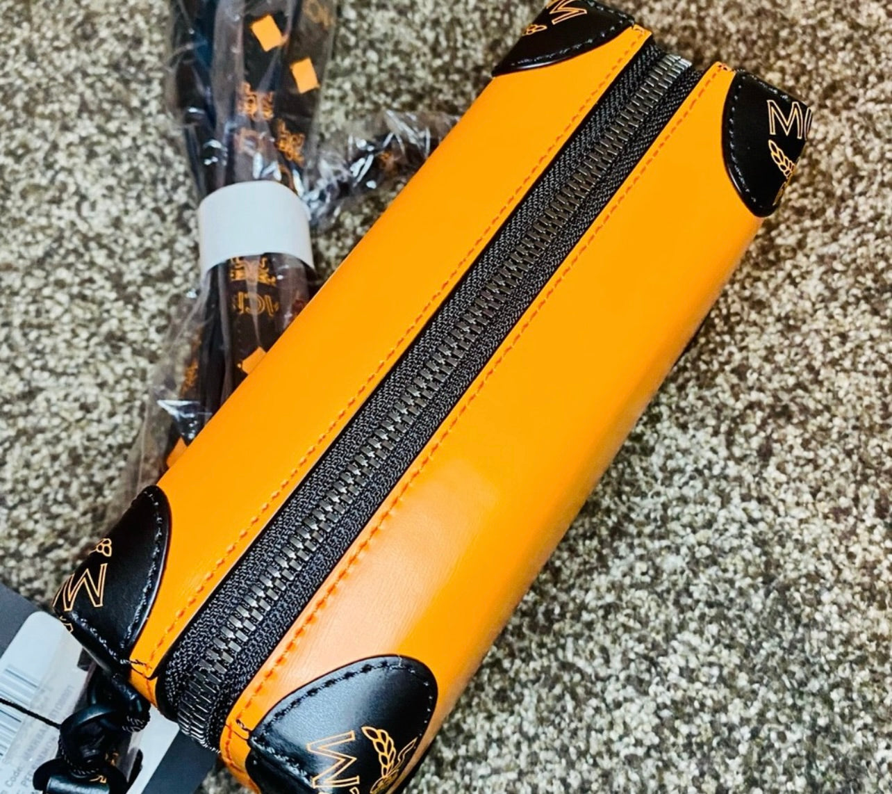 New MCM Persimmon Orange & Black Leather Berlin Soft Box Crossbody Bag
