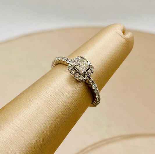 14k White Gold Halo Princess Cut Diamond Engagement Ring
