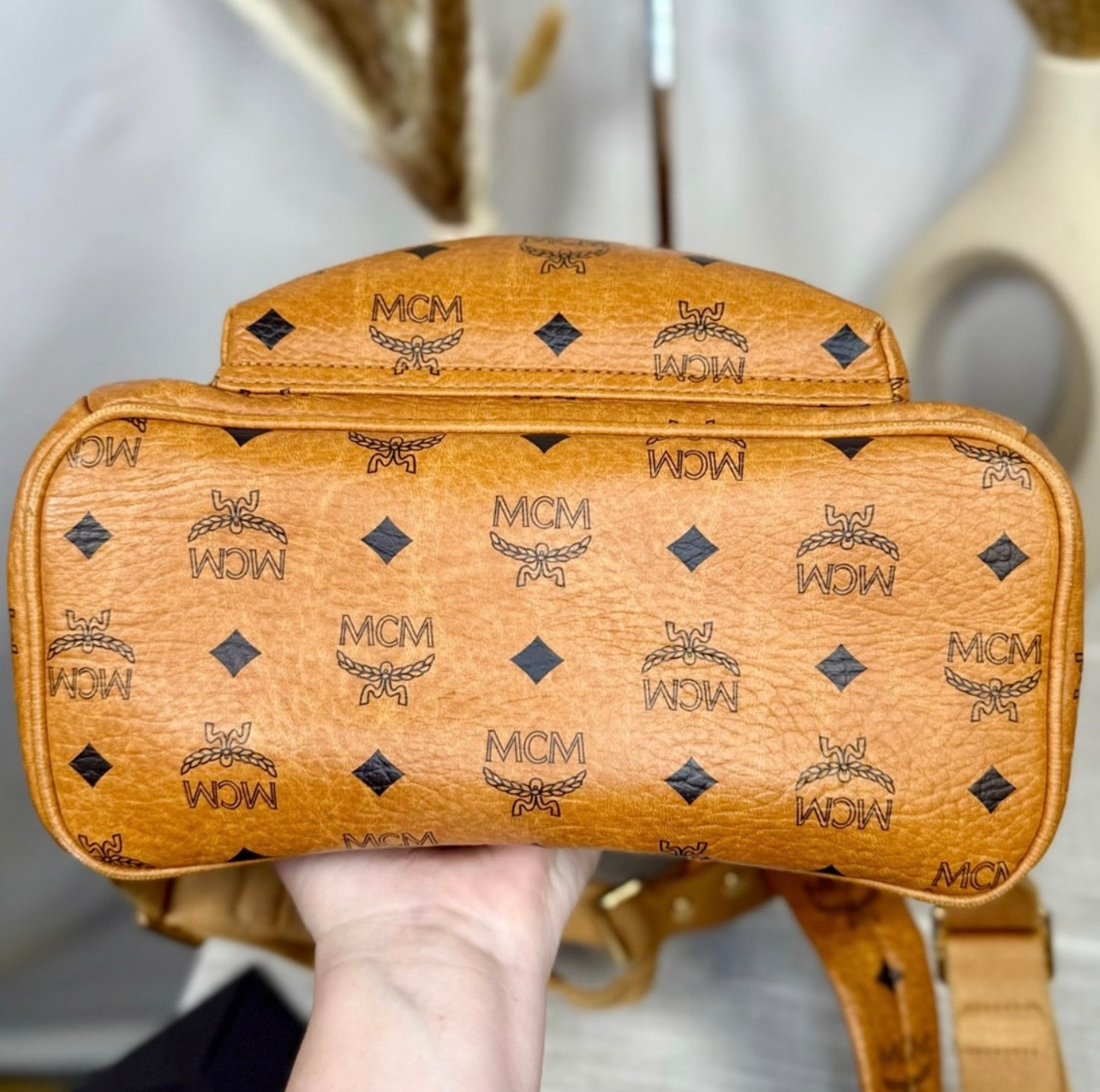MCM Unisex Small Cognac Stark Visetos Side-Stud Backpack