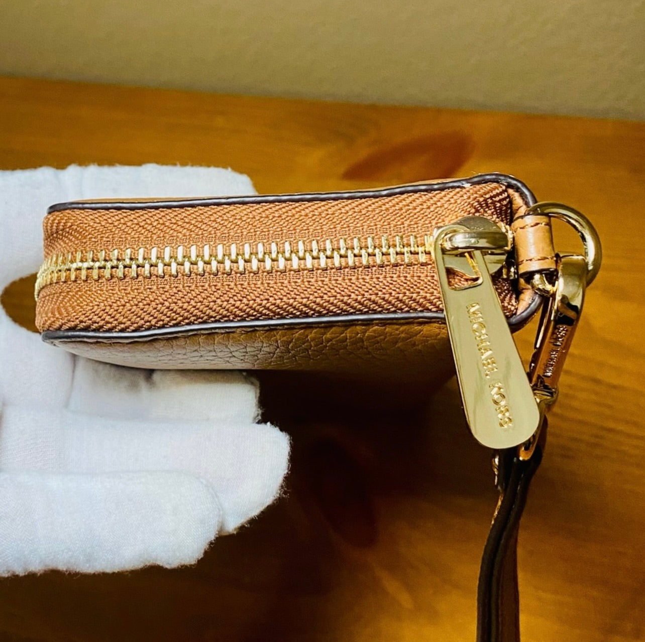 Michael Kors Camel Brown Saffiano Leather Continental Wristlet