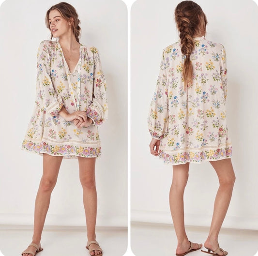 Spell & the Gypsy Collective Gardenia Posy Long Sleeve Mini Dress