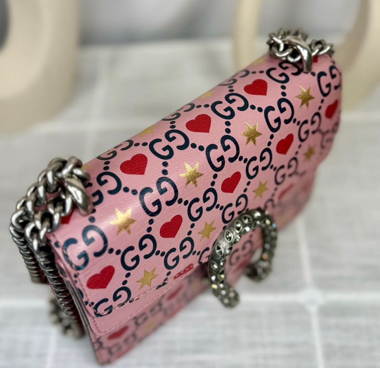 GUCCI Pink Calfskin Leather Valentine's Day Exclusive Dionysus Shoulder Bag