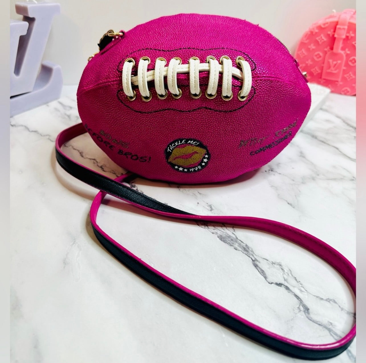 Betsey Johnson Metallic Pink Tackle Me Kitsch Football Crossbody Bag