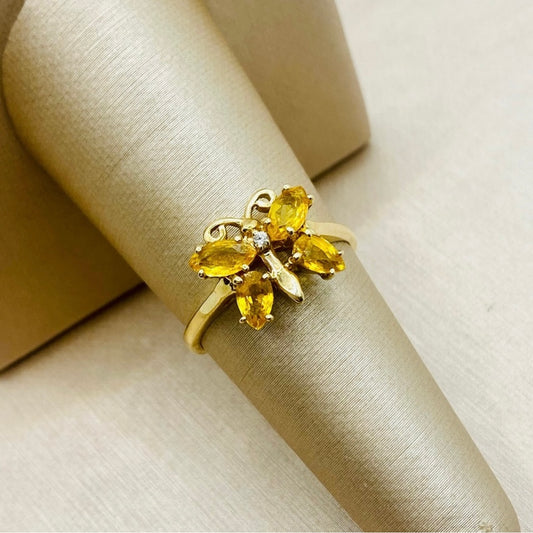 Gold Natural Citrine & Diamond Butterfly Ring