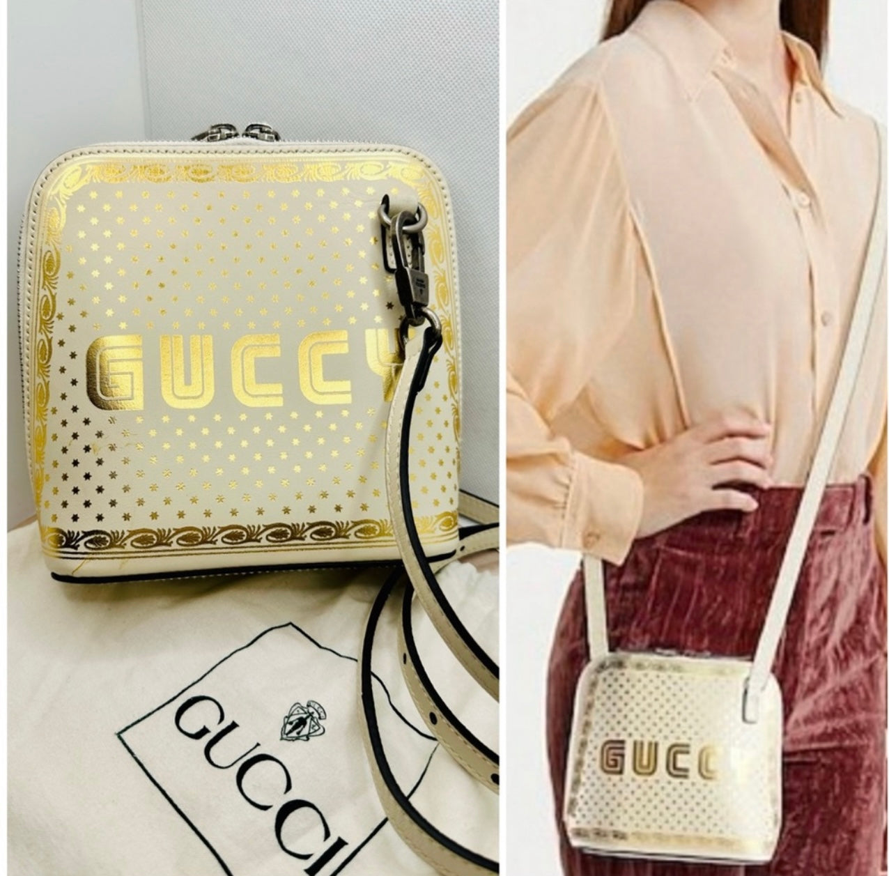 GUCCI x Sega White/Gold Leather GUCCY Mini Crossbody Bag