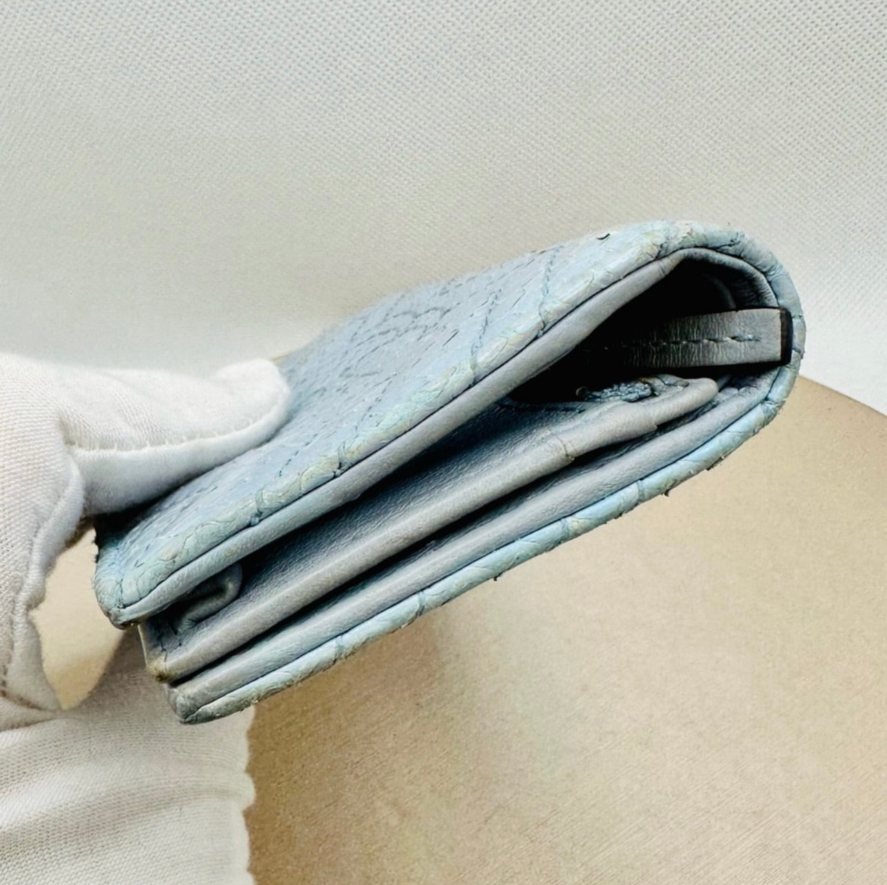 Gucci Baby Blue ‘GG Marmont’ Quilted Python Card Case Wallet