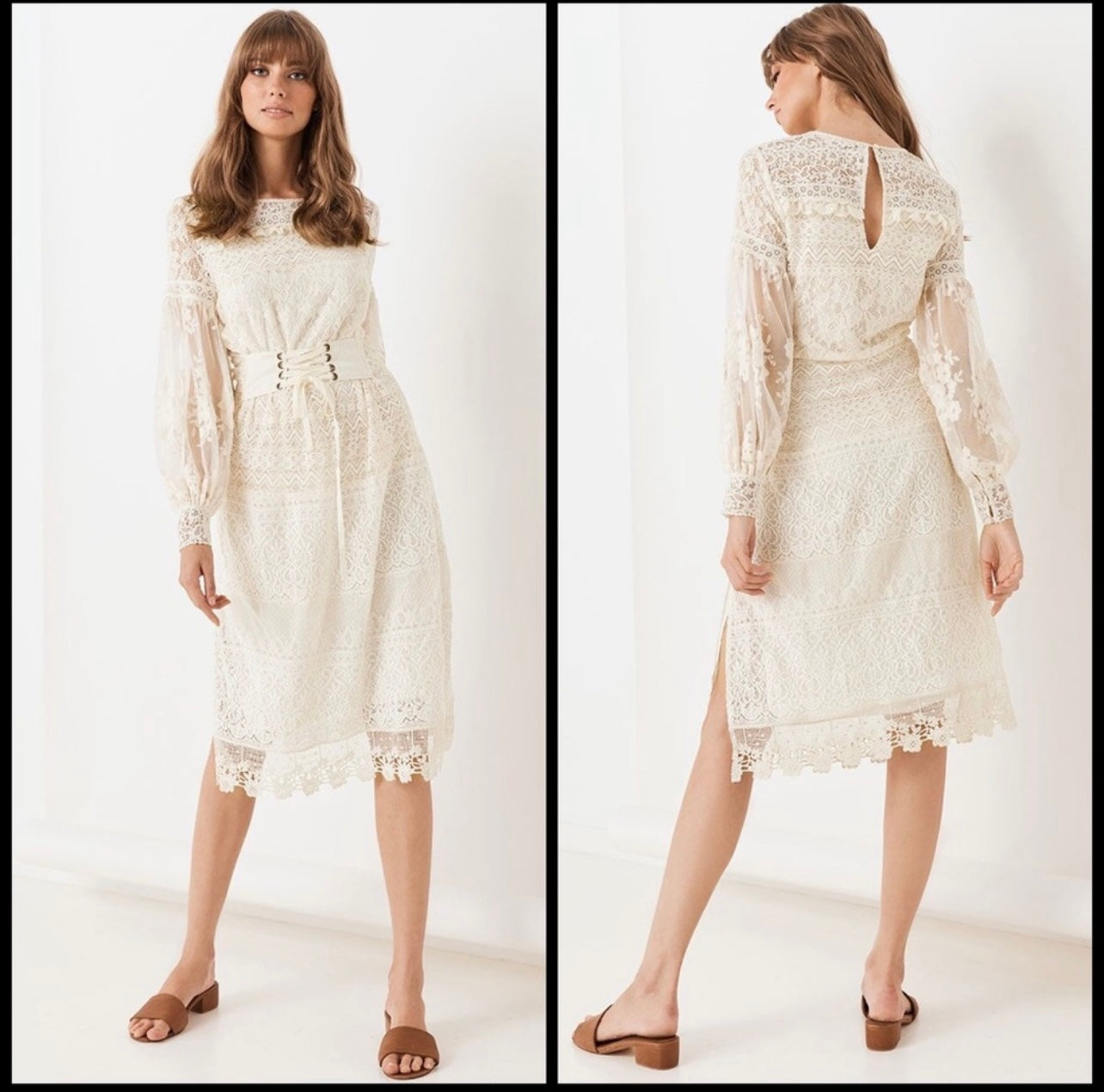 New Spell & the Gypsy Collective Cream Dawn Lace Belted Midi Dress