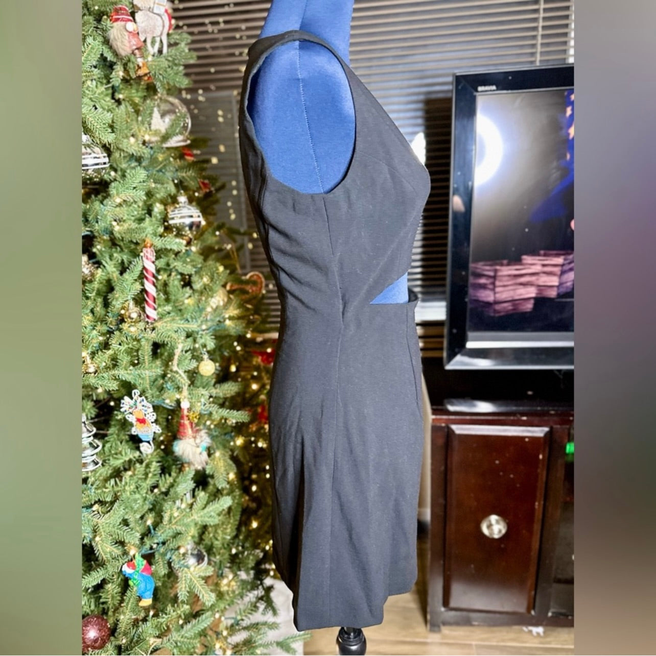 New French Connection Black Whisper V Neck Cut Out Mini Dress
