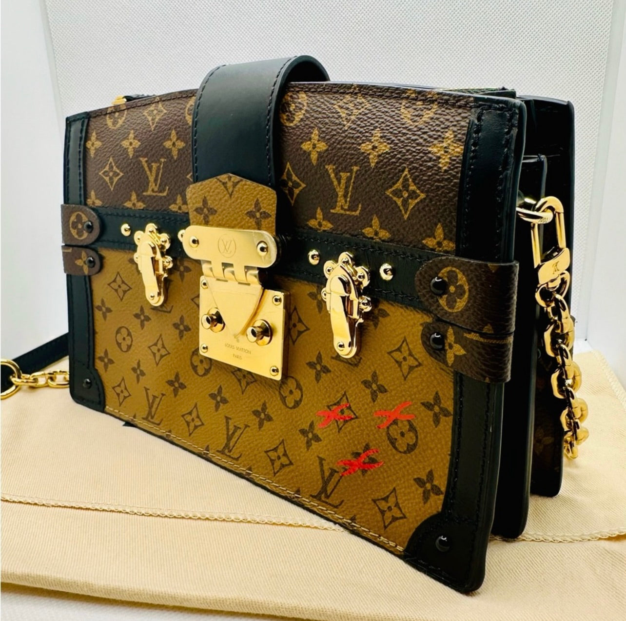 New Louis Vuitton Reverse Monogram Trunk Clutch w/ Strap