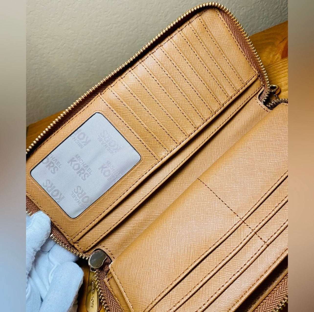 Michael Kors Camel Brown Saffiano Leather Continental Wristlet