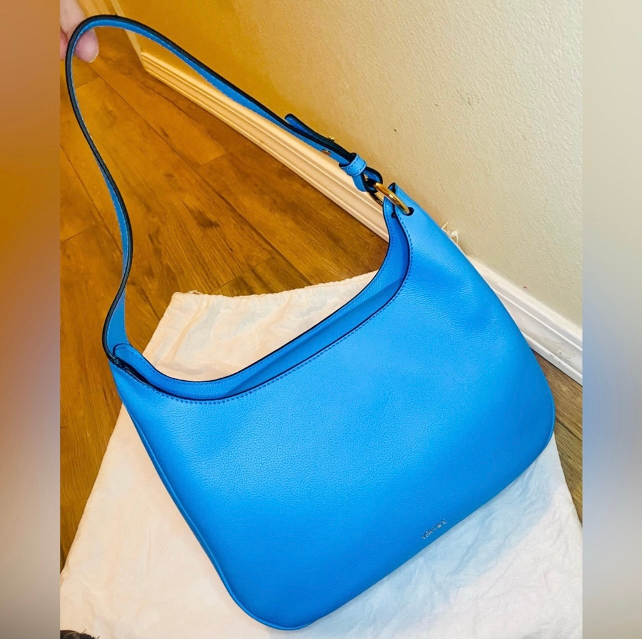 New VERSACE La Medusa Blue Leather Medium Hobo Convertible Strap Bag