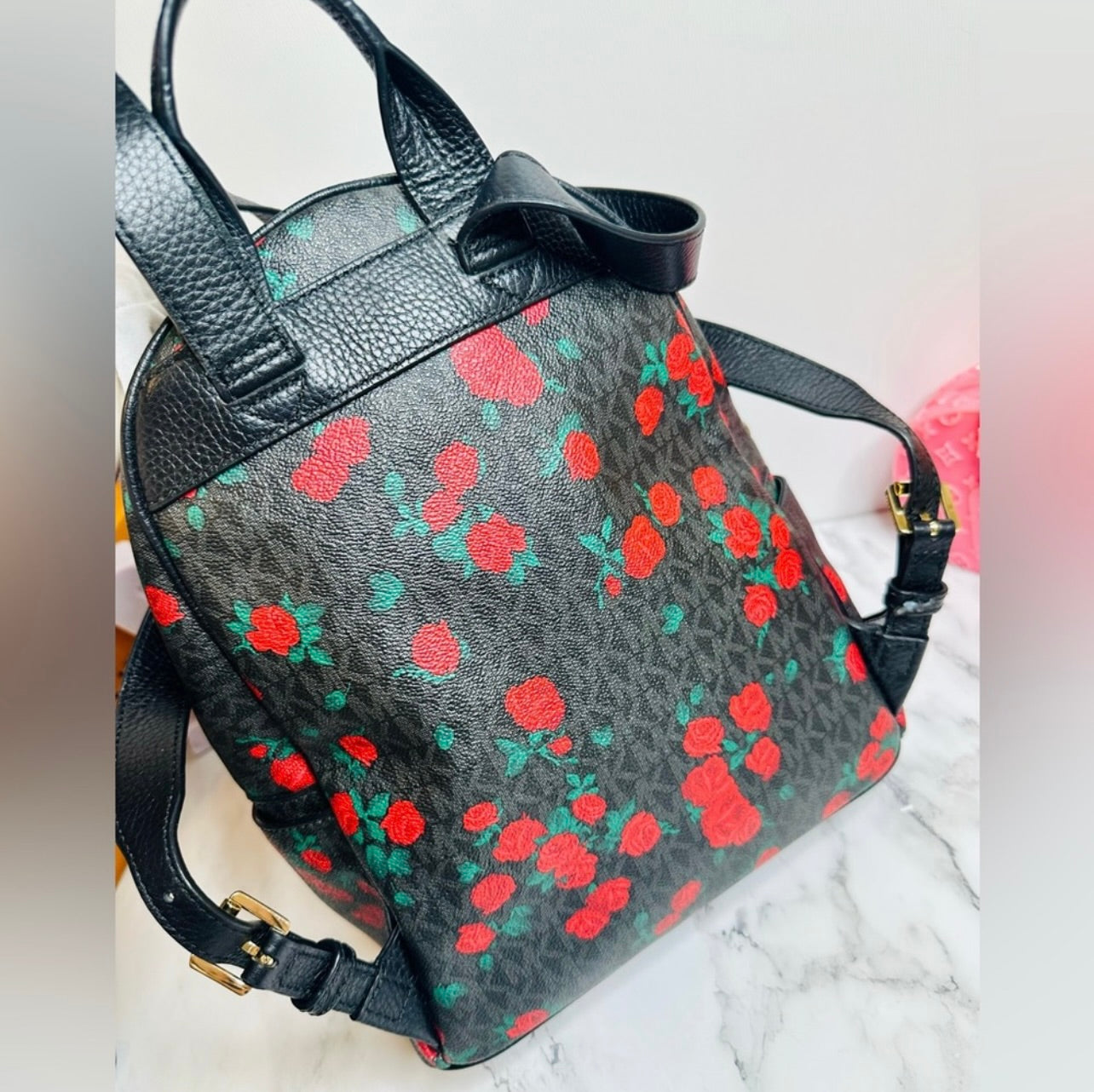 Michael Kors Abbey Medium MK Logo & Floral Print Backpack
