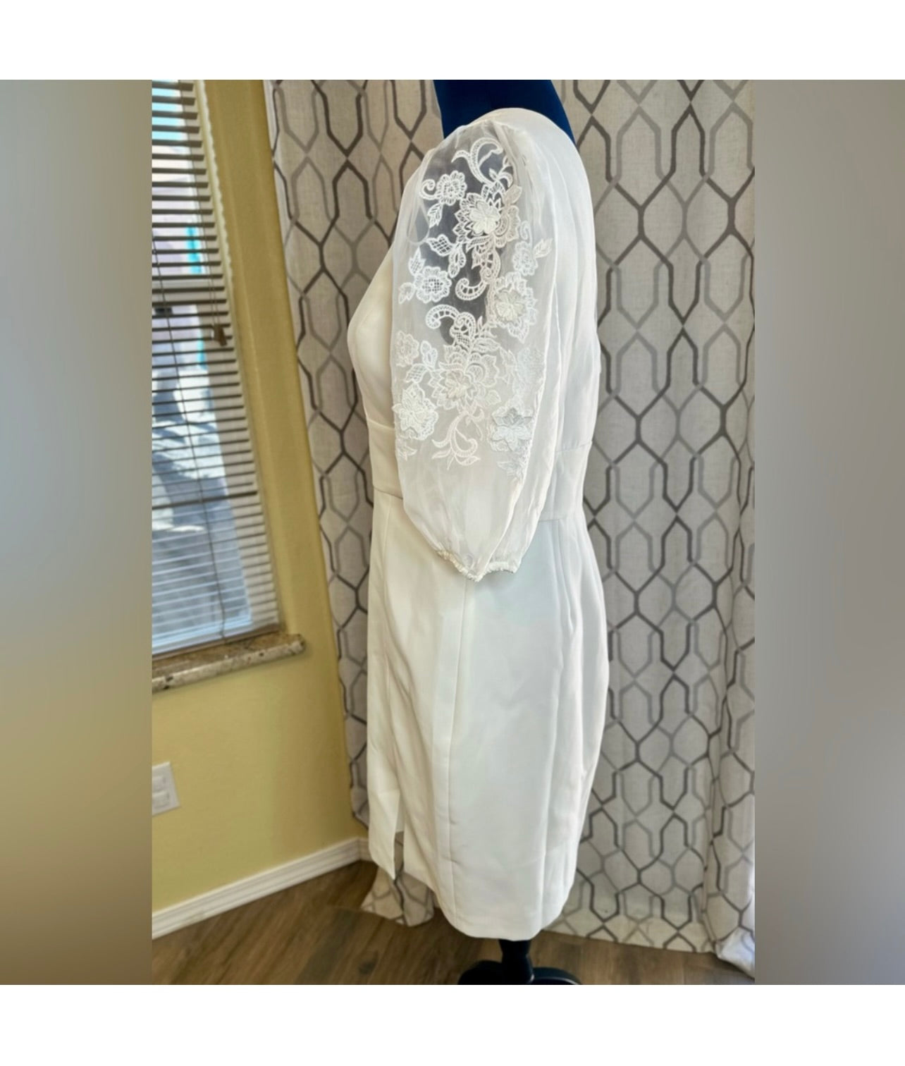 New BCBGMaxAzria Off White Embroidered Sleeve Evening Dress