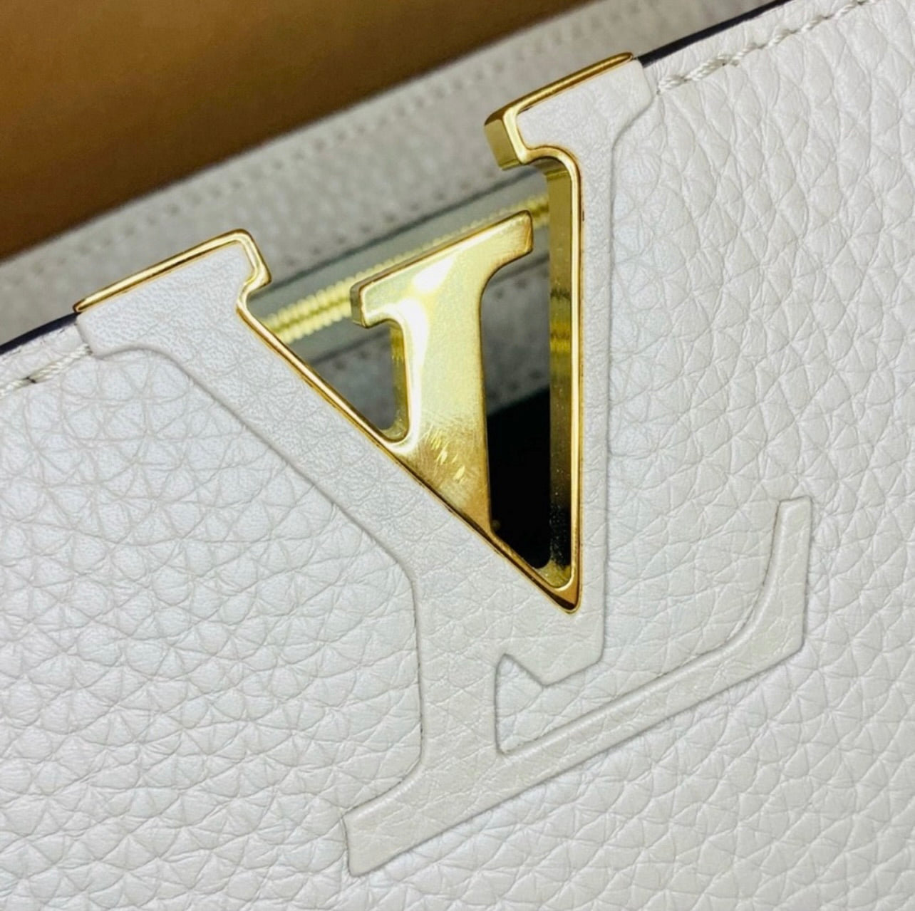 Louis Vuitton Galet Gray Taurillon Leather Capucines MM Bag