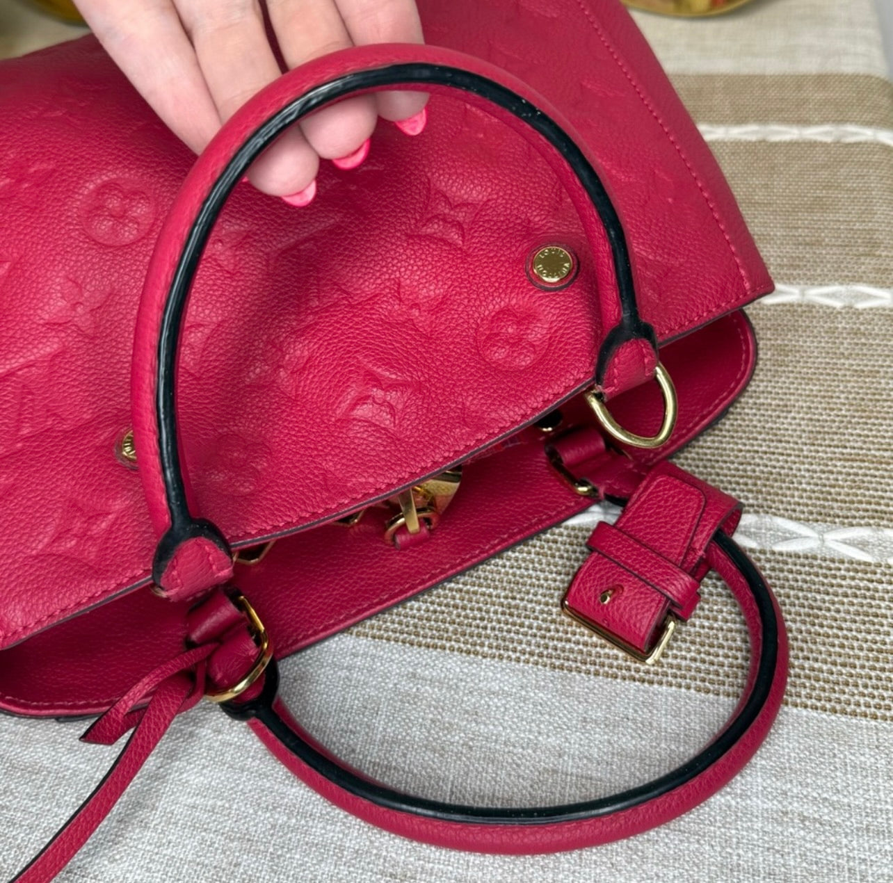 Louis Vuitton Montaigne BB Monogram Dahlia Empreinte Leather Satchel Bag