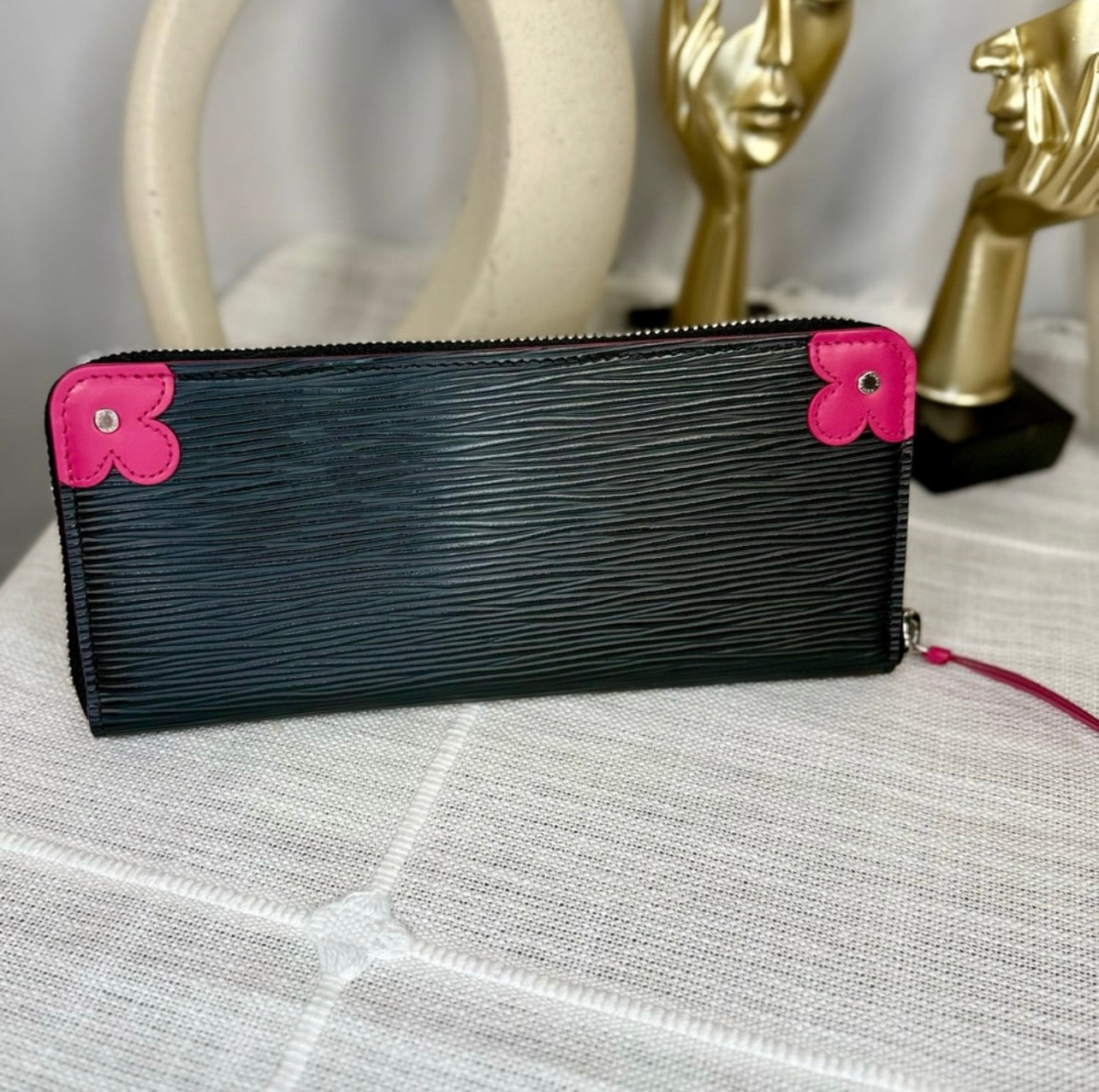 Louis Vuitton Black Epi Leather Blooming Corners Clemence Wallet