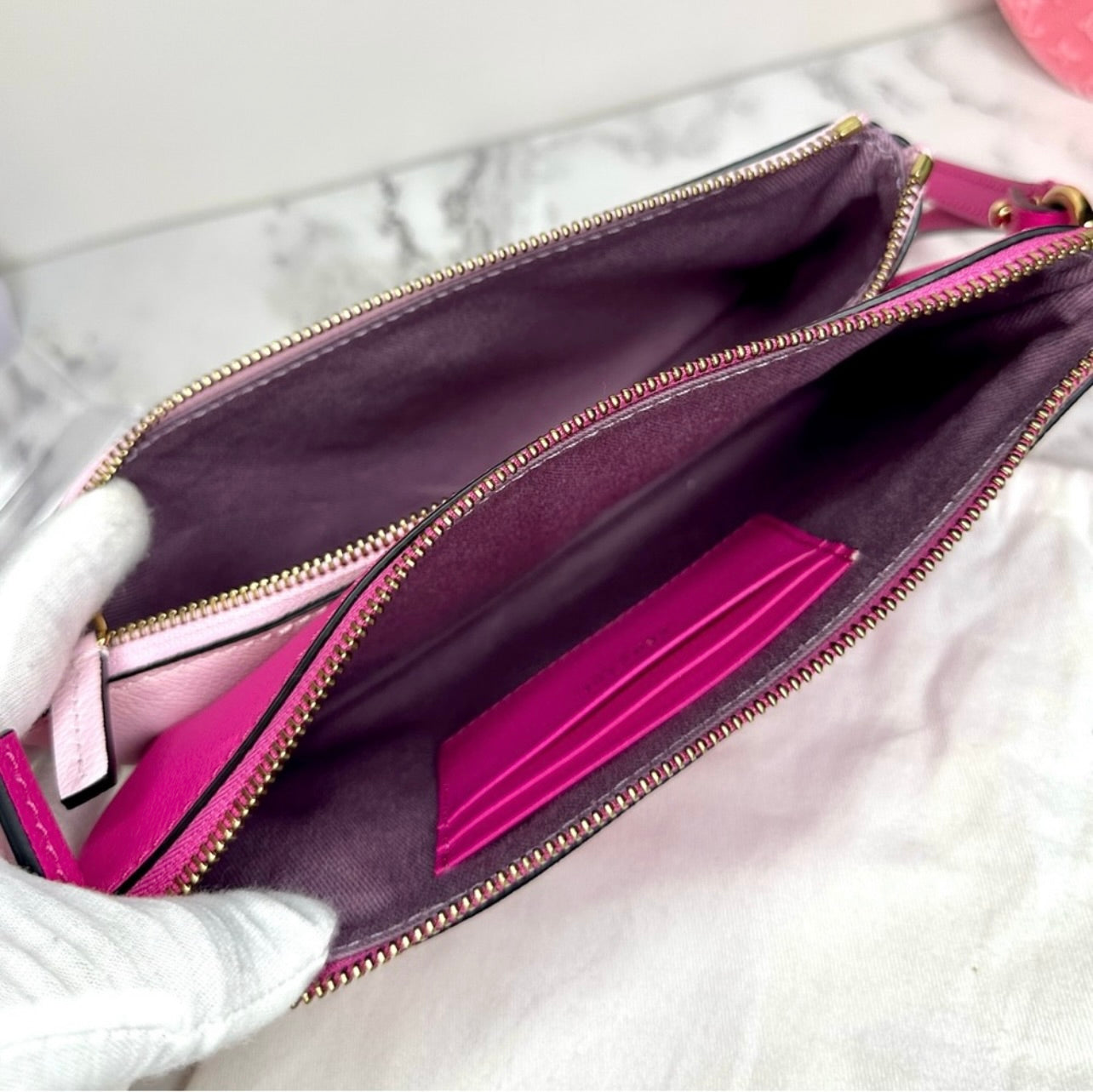 New Versace Double Zip La Medusa Pink Italian Leather Wristlet Pouch