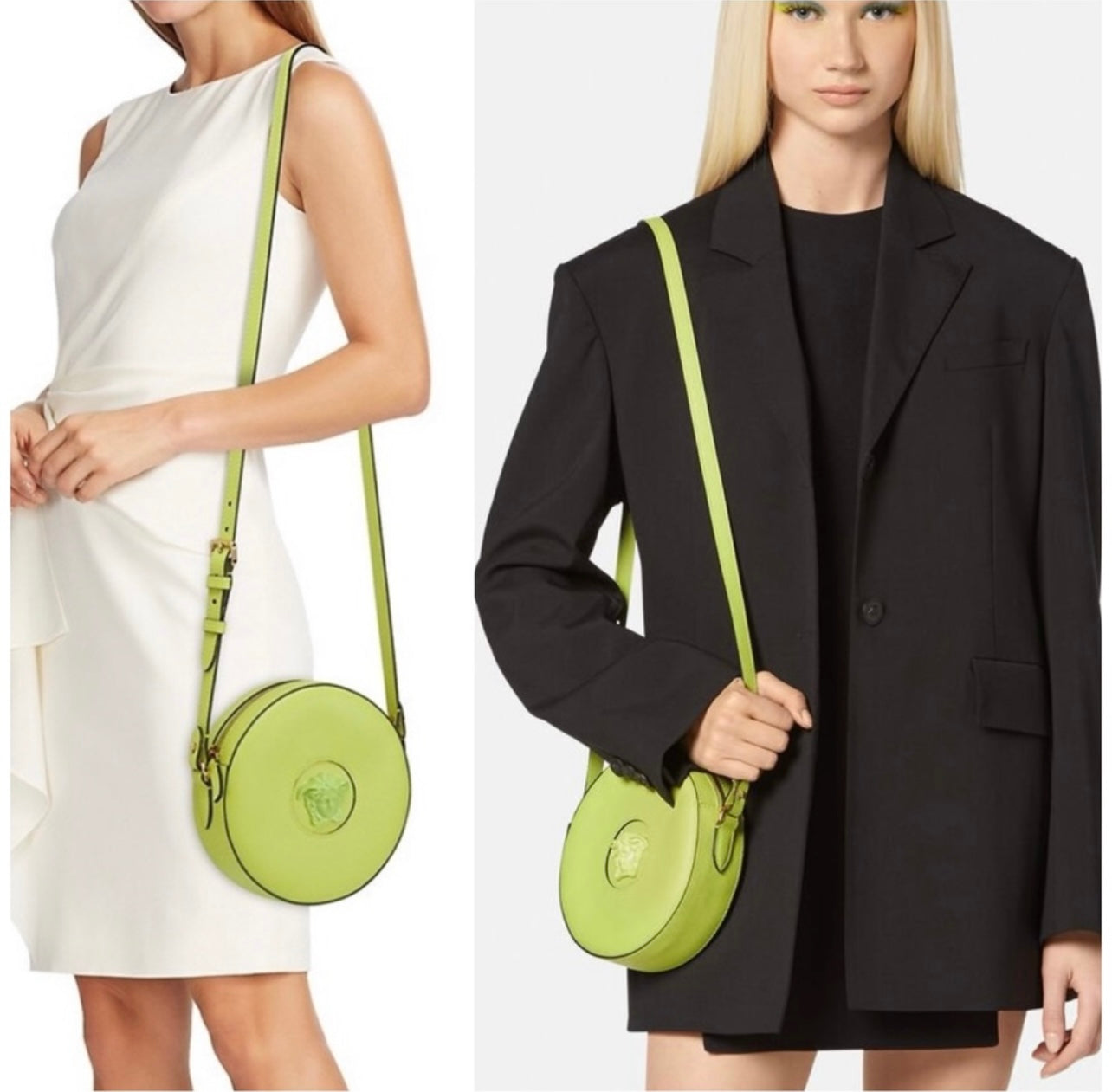 New Versace La Medusa Citron/Green Leather Disco Round Crossbody Bag