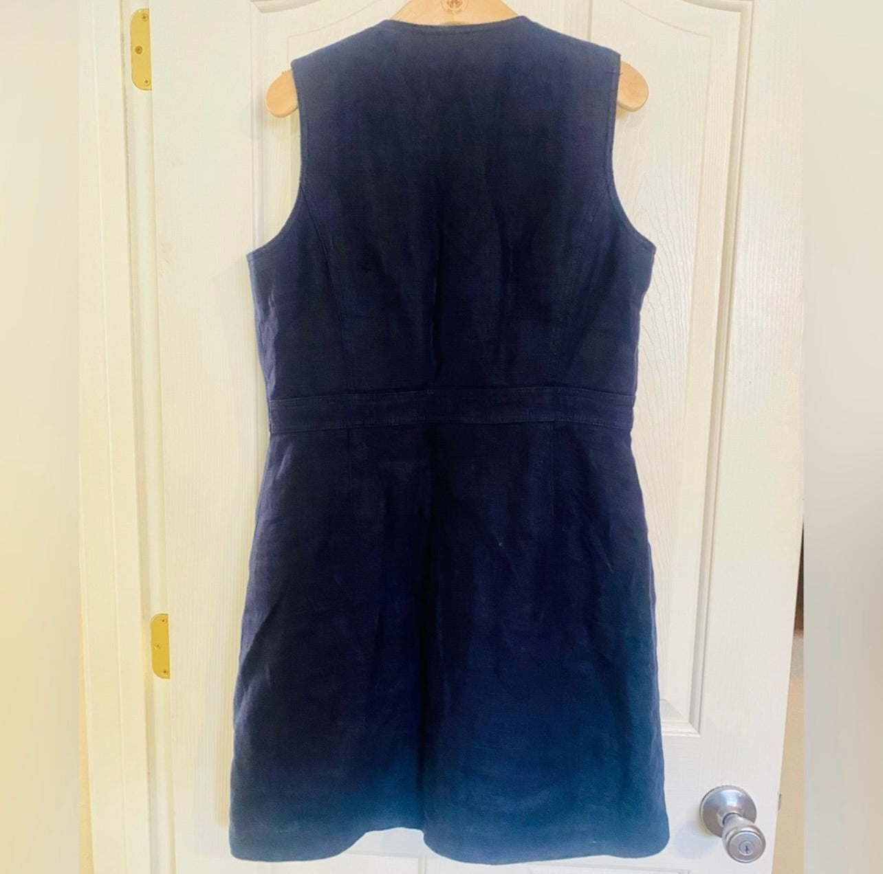 Tory Burch Indigo Navy Blue Button-Front Sleeveless Linen Shift Dress